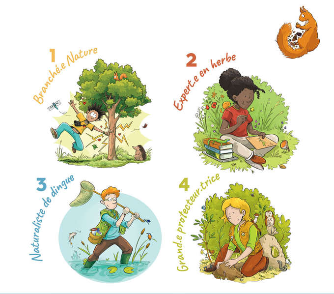 4 paliers : 1-branché(e) nature / 2- Expert(e) en herbe / 3- Naturaliste de dingue / 4- Protéger la nature