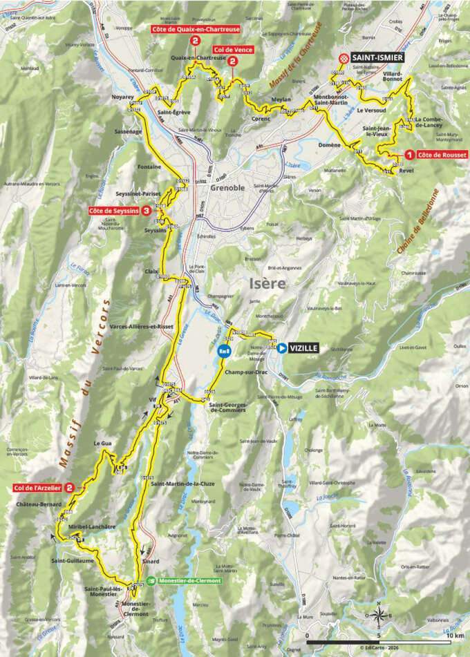 Parcours de la 1re étape du Tour AURA